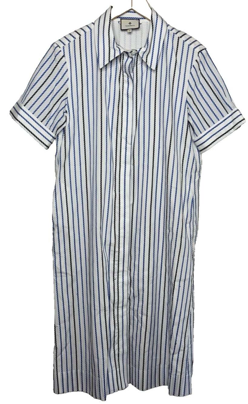 EUC Tuckernuck Blue Stripe Dress Cotton Blend Shift Midi Dress Size XS